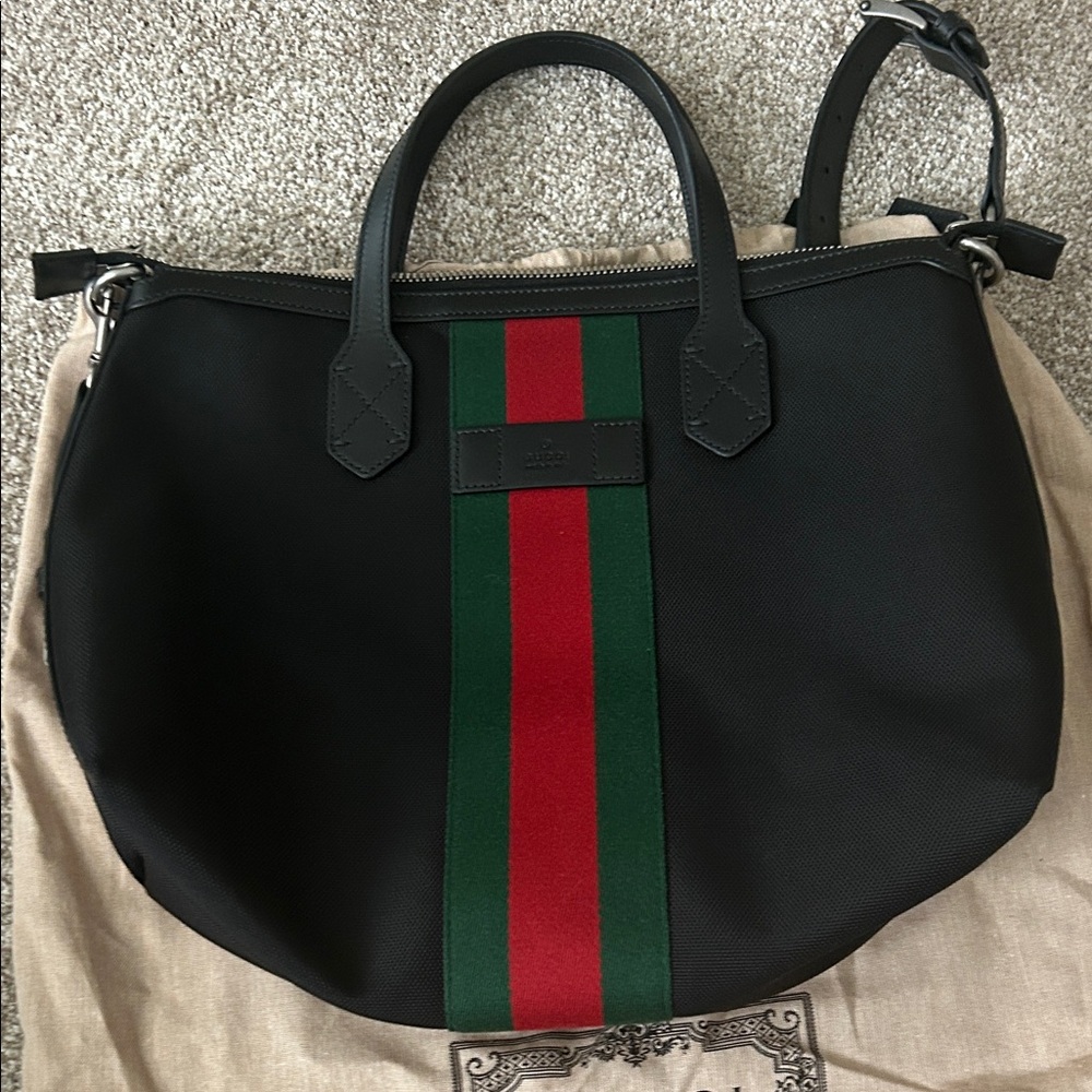 New Gucci Black Bag with Red and Green Accent